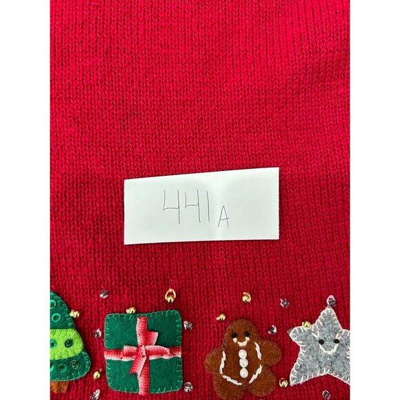 Heirloom Collectibles Christmas Sweater Red Santa Angel Beaded Zip Front Size 16 - Picture 7 of 8